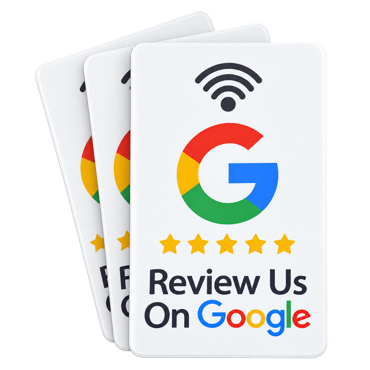 Stapel witte NFC Google reviewkaartjes